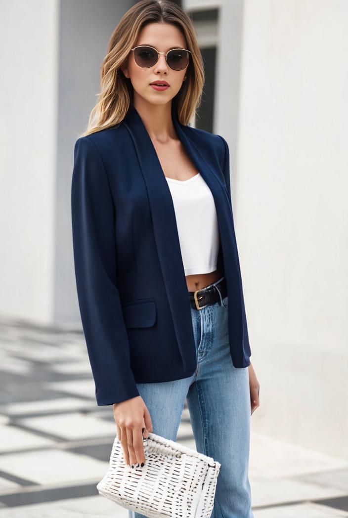 chic open front blazer with stylish pockets for women 138524