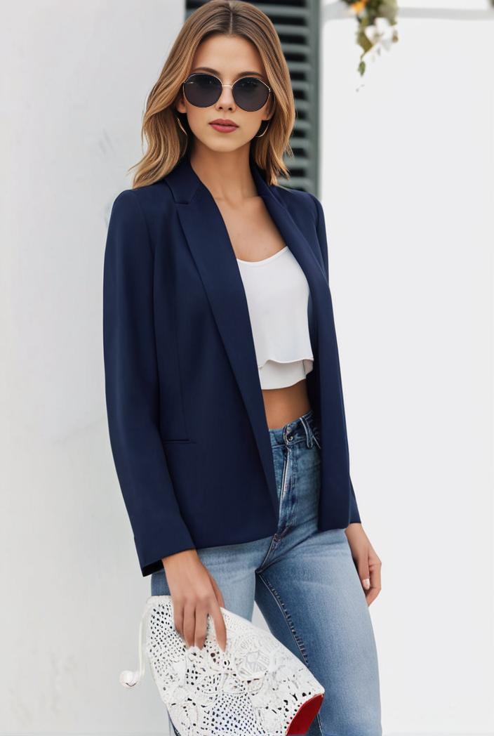 chic open front blazer with stylish pockets for women 138525