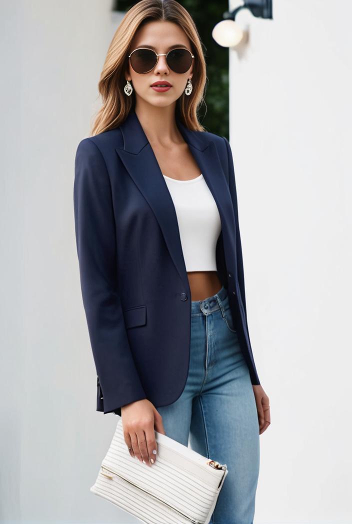 chic open front blazer with stylish pockets for women 138528