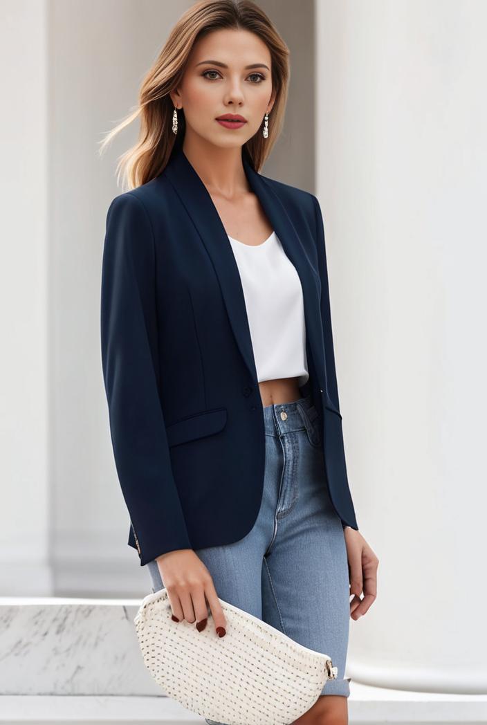 chic open front blazer with stylish pockets for women 138529