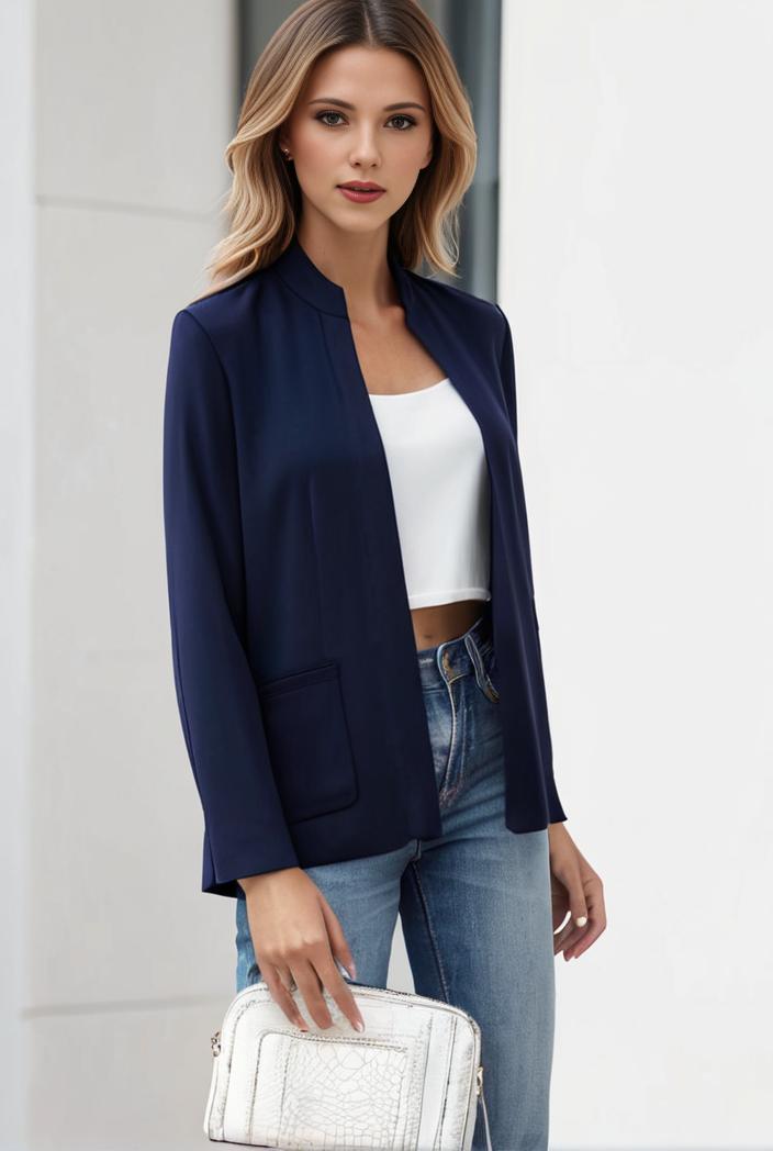 chic open front blazer with stylish pockets for women 138530