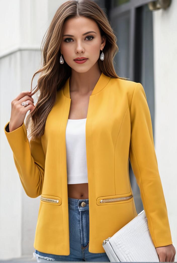 chic open front blazer with stylish pockets for women 138531