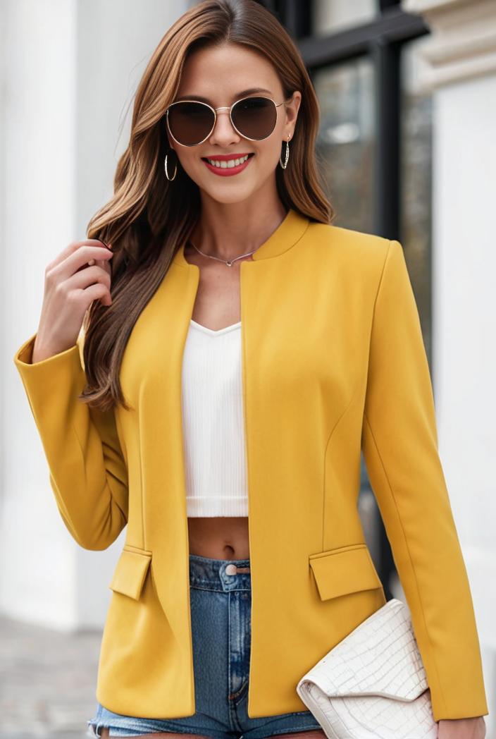 chic open front blazer with stylish pockets for women 138535