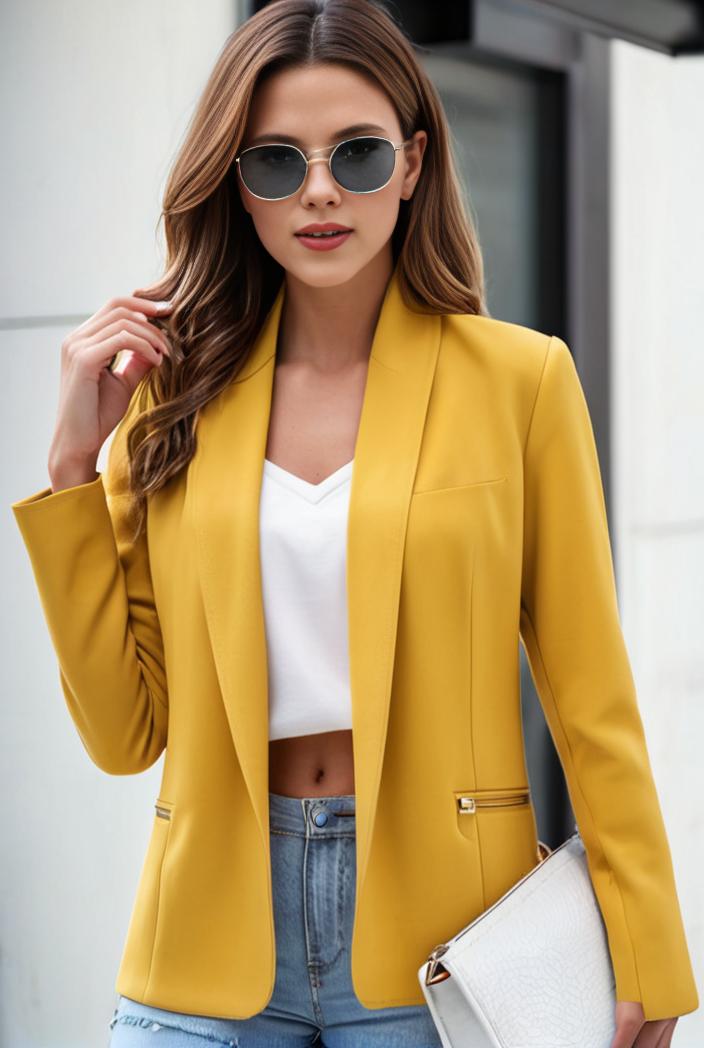chic open front blazer with stylish pockets for women 138536