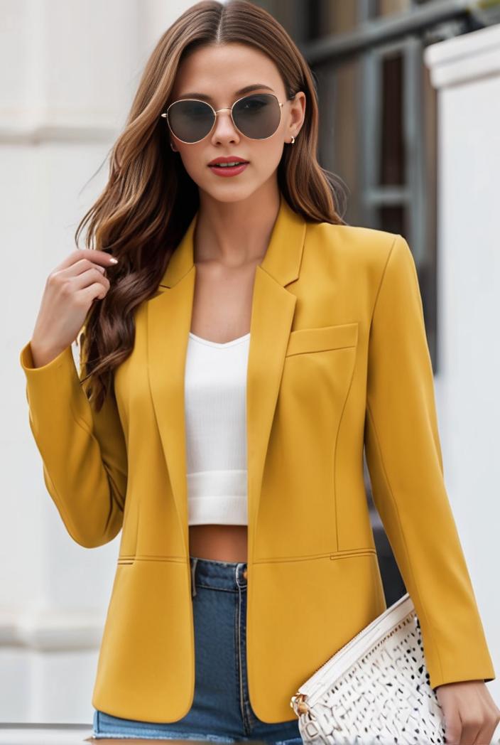 chic open front blazer with stylish pockets for women 138537