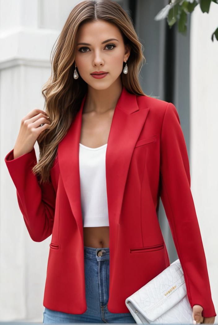 chic open front blazer with stylish pockets for women 138539