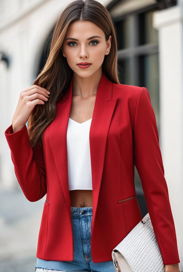 chic open front blazer with stylish pockets for women 138540