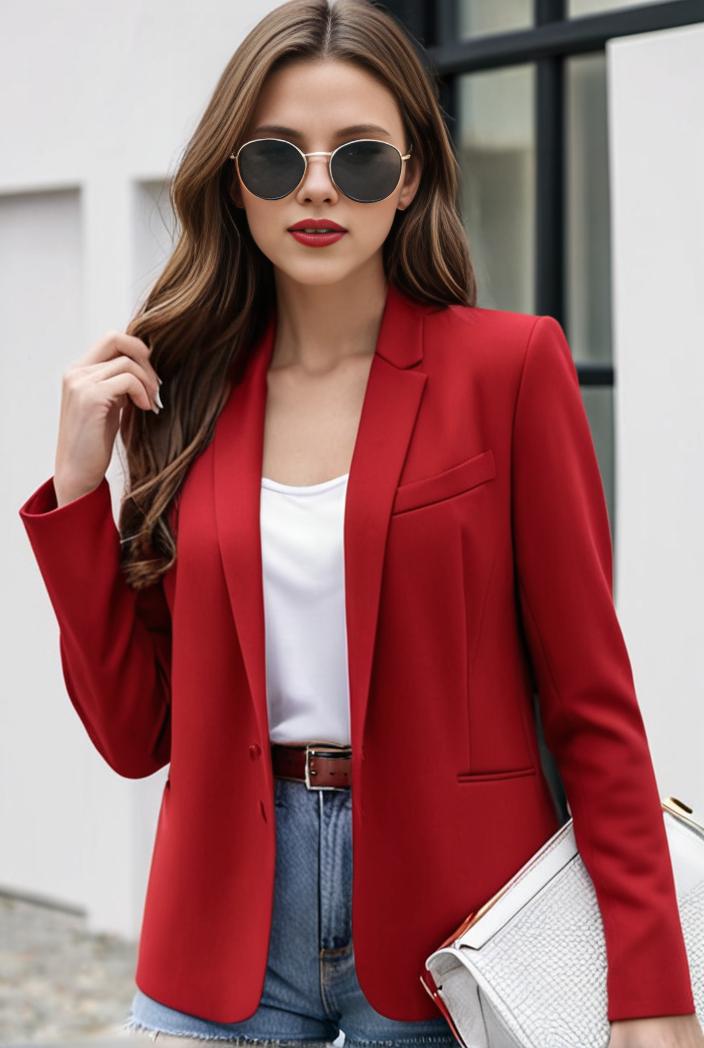 chic open front blazer with stylish pockets for women 138541