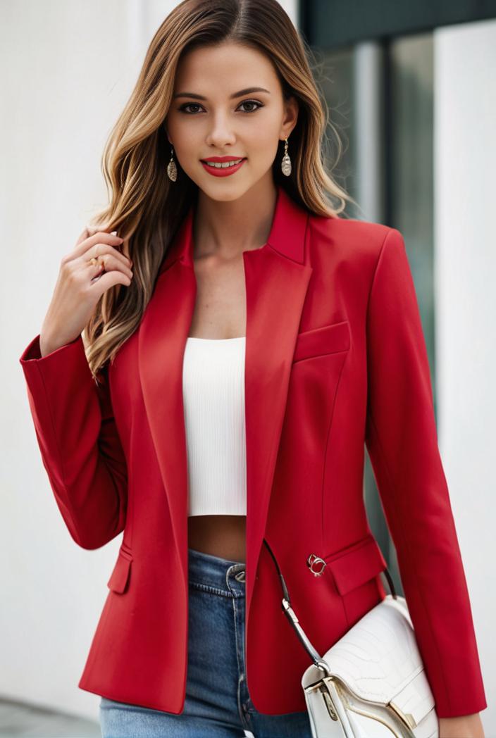 chic open front blazer with stylish pockets for women 138542