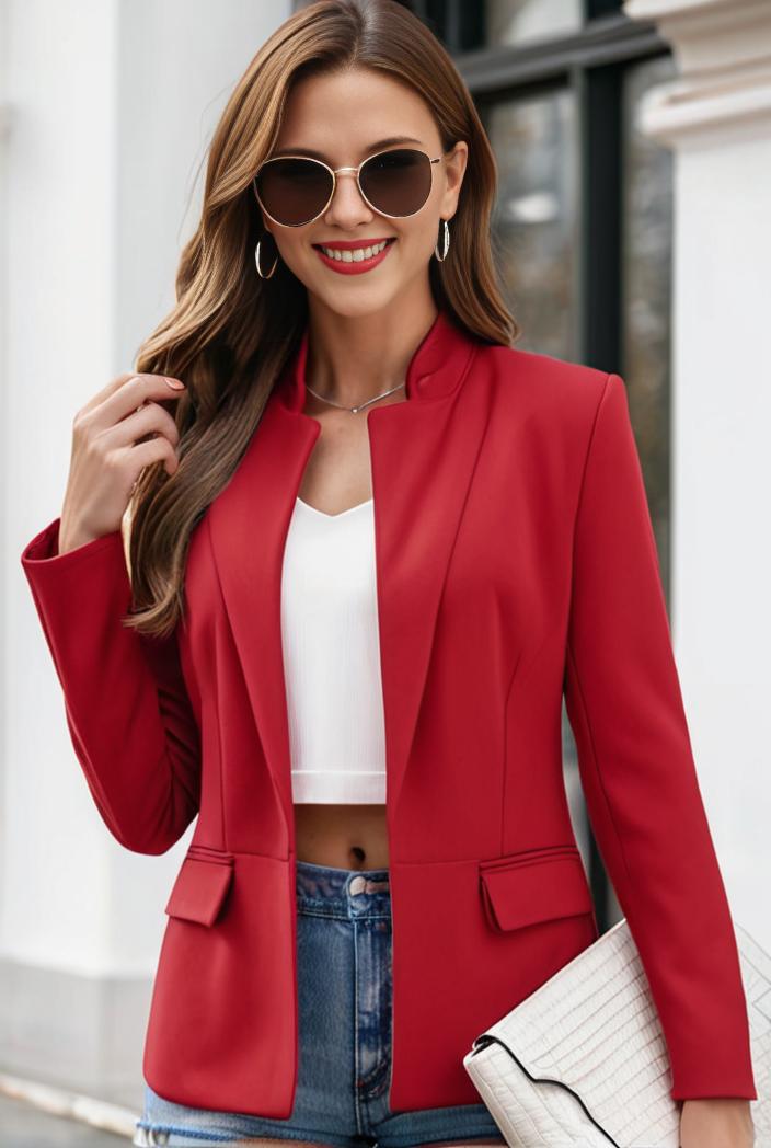 chic open front blazer with stylish pockets for women 138543