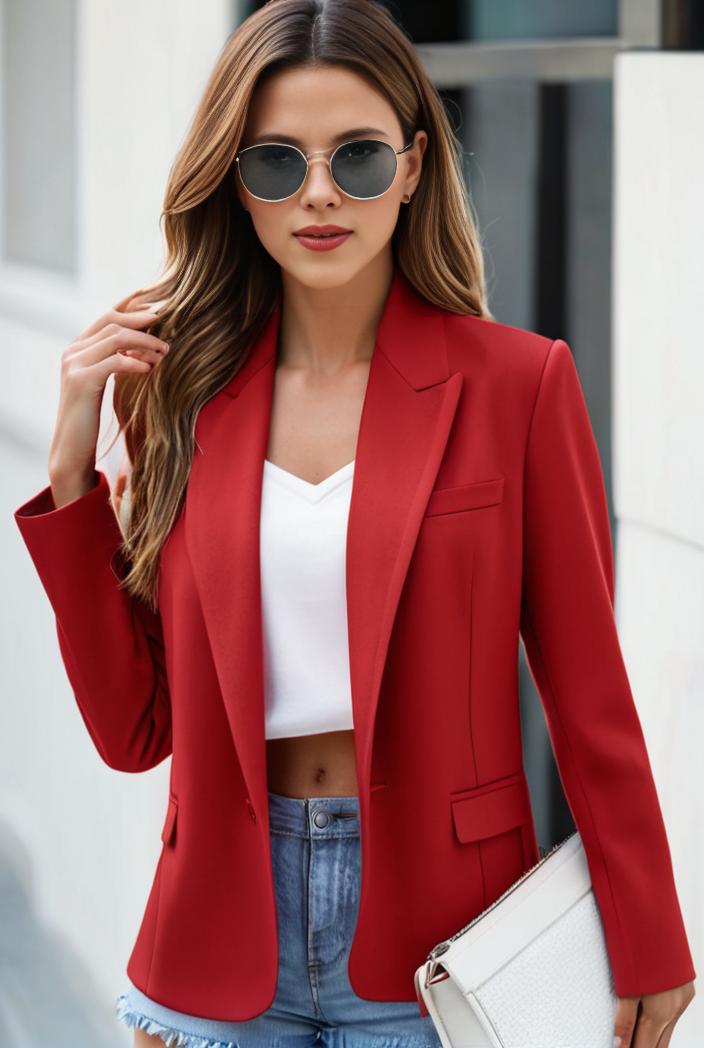 chic open front blazer with stylish pockets for women 138544