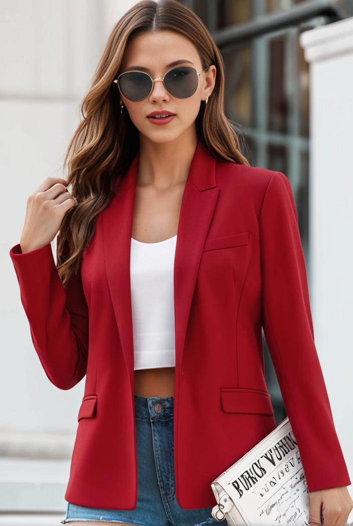 chic open front blazer with stylish pockets for women 138545