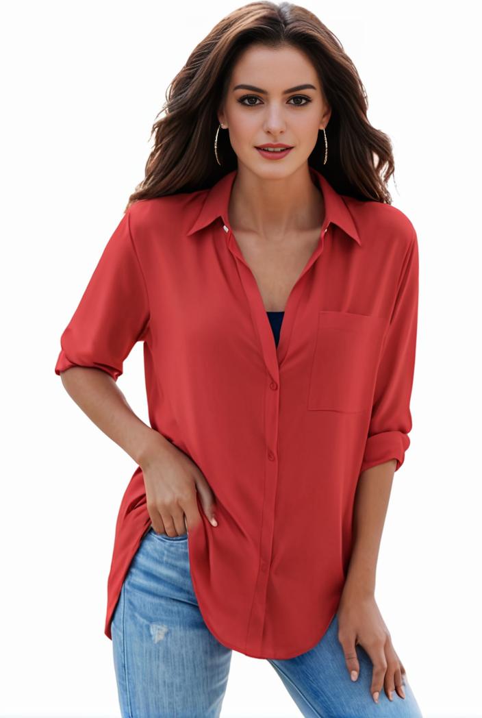 plus size formal shirt women s plus plain long sleeve turn down collar button up workwear shirt 143165