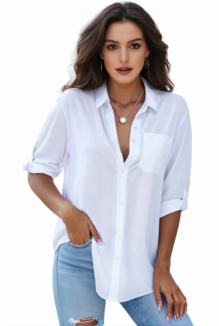 plus size formal shirt women s plus plain long sleeve turn down collar button up workwear shirt 143177