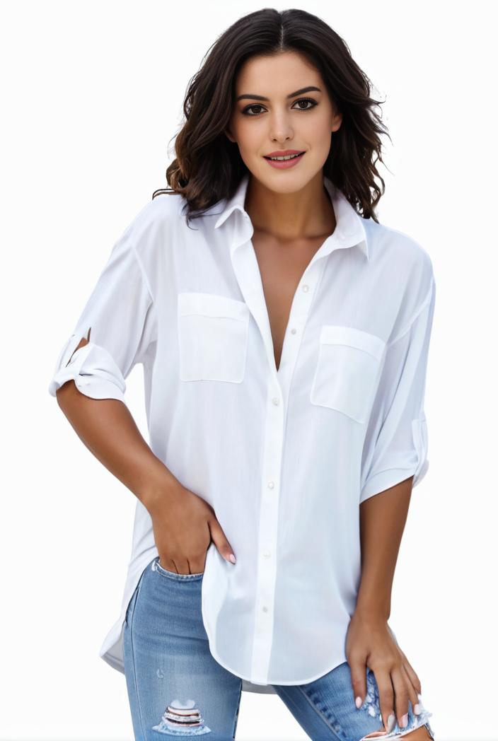 plus size formal shirt women s plus plain long sleeve turn down collar button up workwear shirt 143178