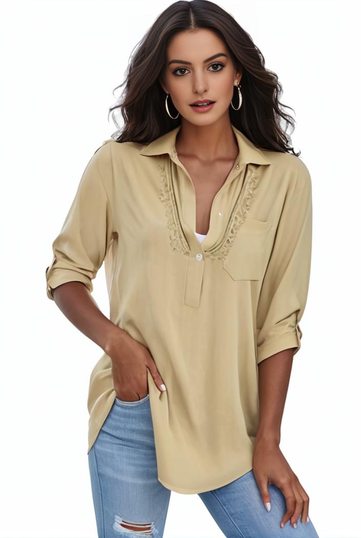 plus size formal shirt women s plus plain long sleeve turn down collar button up workwear shirt 143185