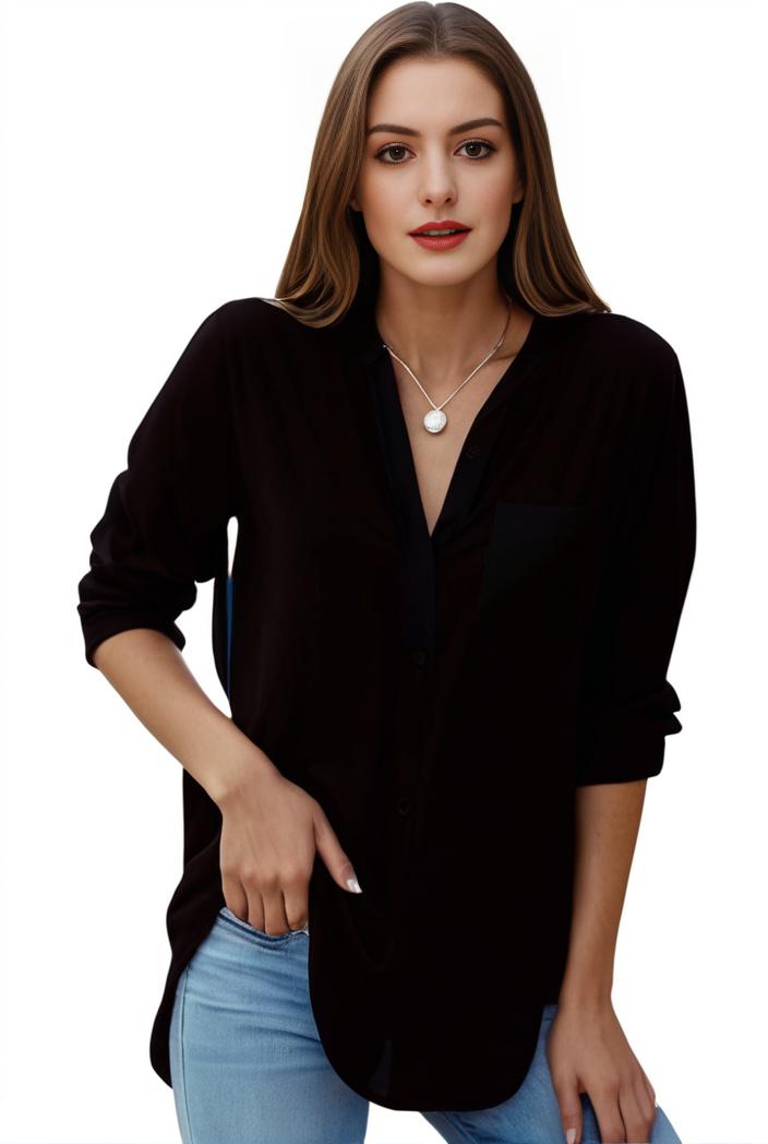 plus size formal shirt women s plus plain long sleeve turn down collar button up workwear shirt 143201