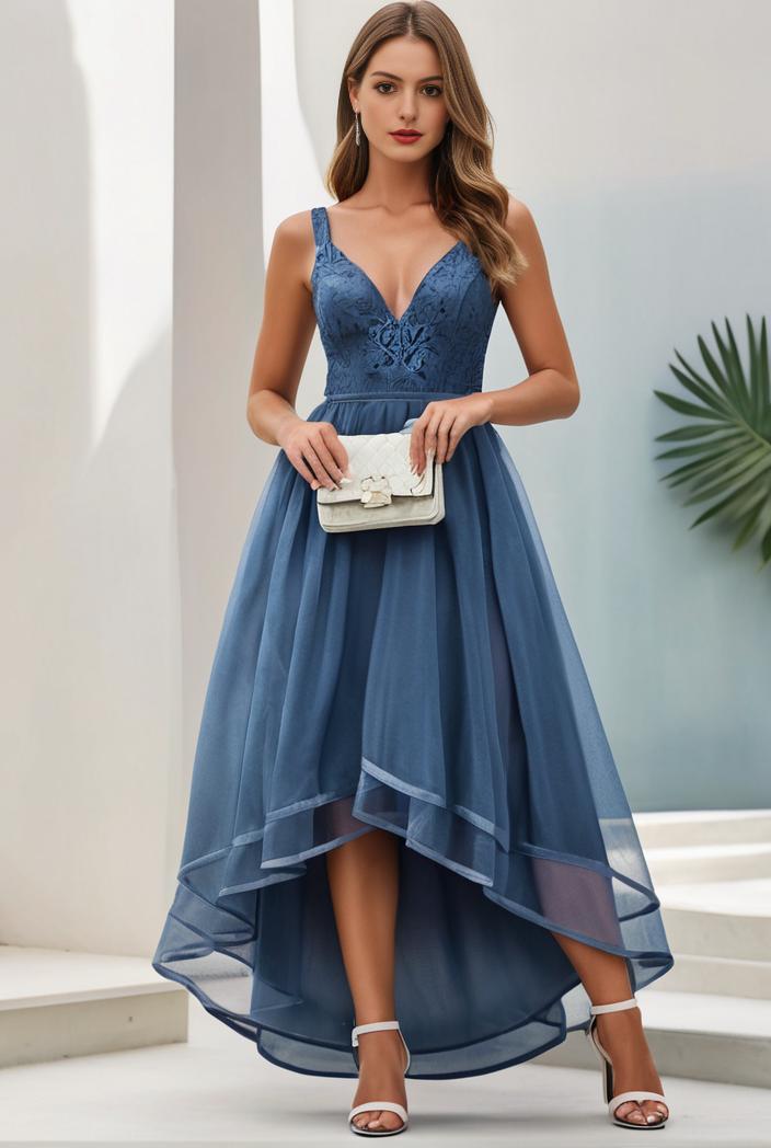 plus size sequin high low deep v neck tulle evening dresses 144528