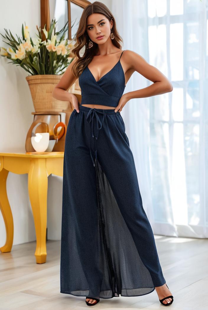 spaghetti strap 2 in 1 sheer evening dress 107447