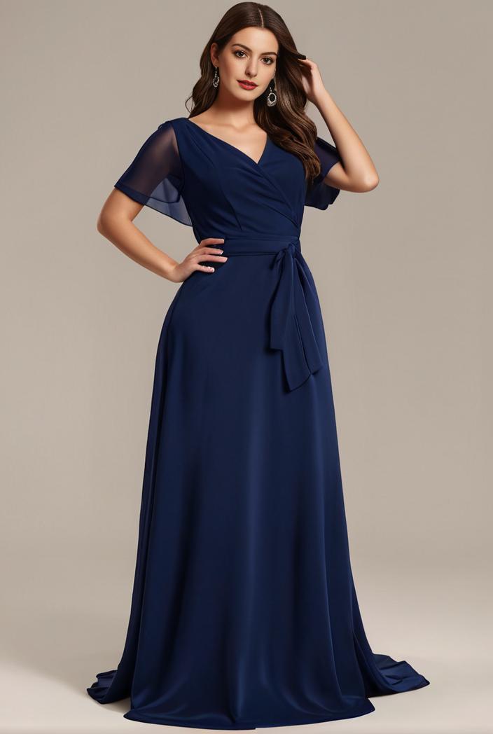 plus size simple chiffon pleated a line round neckline bridesmaid dress 145084