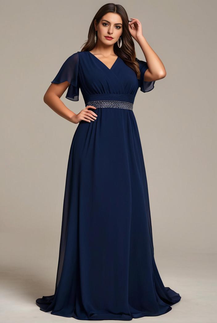 plus size simple chiffon pleated a line round neckline bridesmaid dress 145088