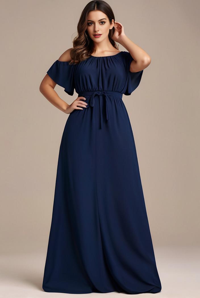plus size simple chiffon pleated a line round neckline bridesmaid dress 145090