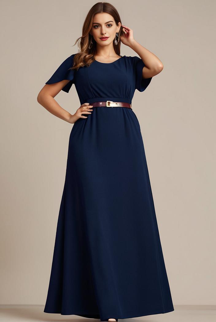 plus size simple chiffon pleated a line round neckline bridesmaid dress 145091