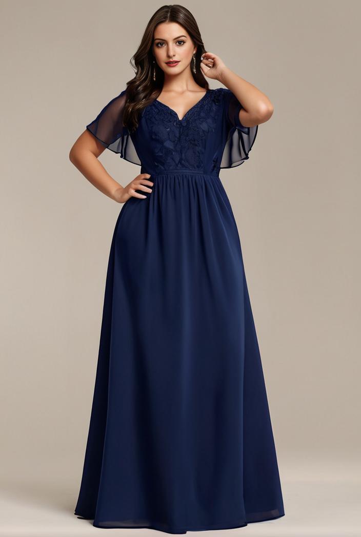 plus size simple chiffon pleated a line round neckline bridesmaid dress 145092