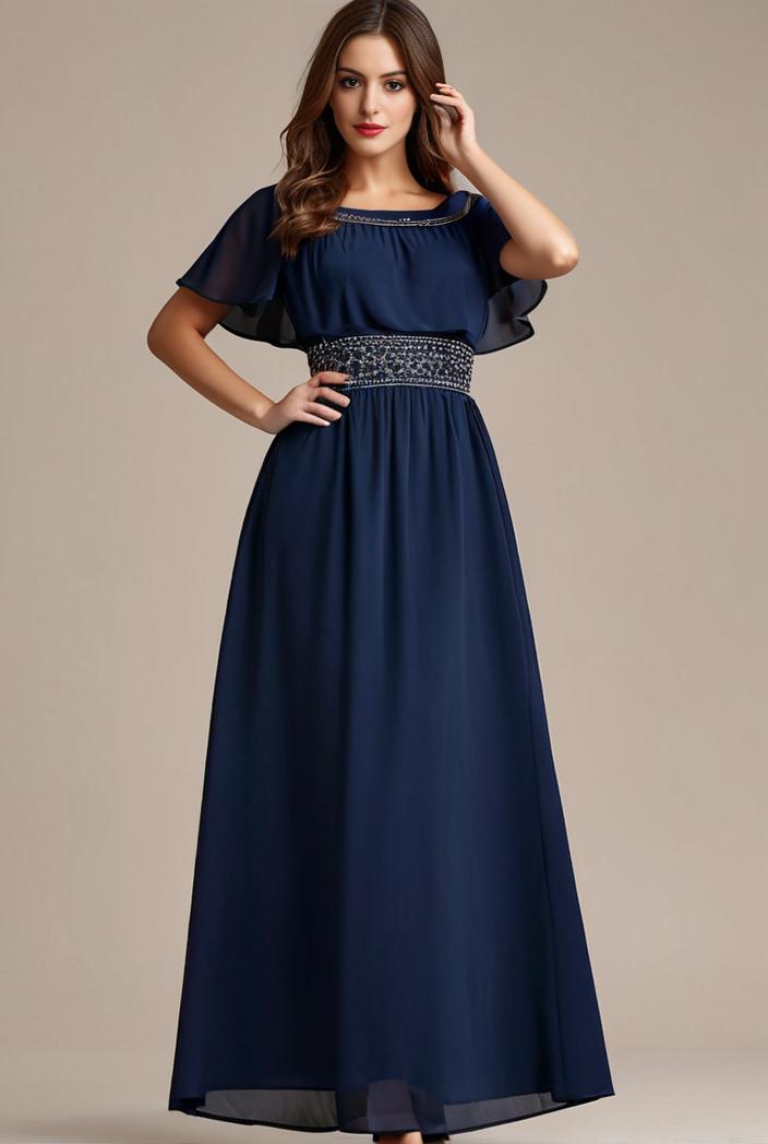 plus size simple chiffon pleated a line round neckline bridesmaid dress 145095