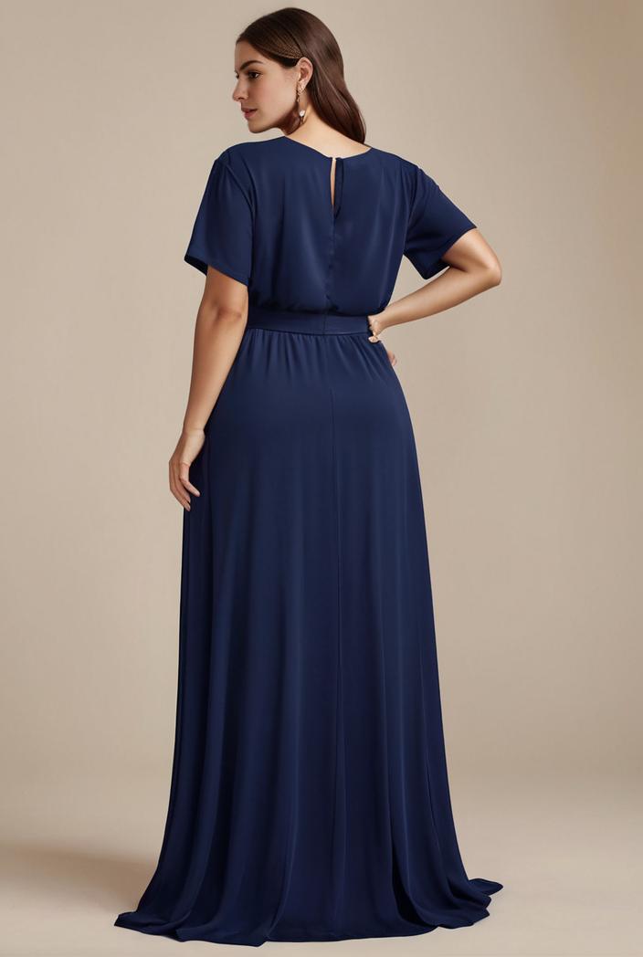 plus size simple chiffon pleated a line round neckline bridesmaid dress 145097
