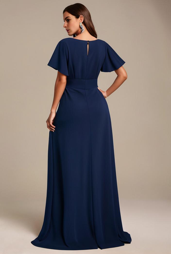 plus size simple chiffon pleated a line round neckline bridesmaid dress 145098