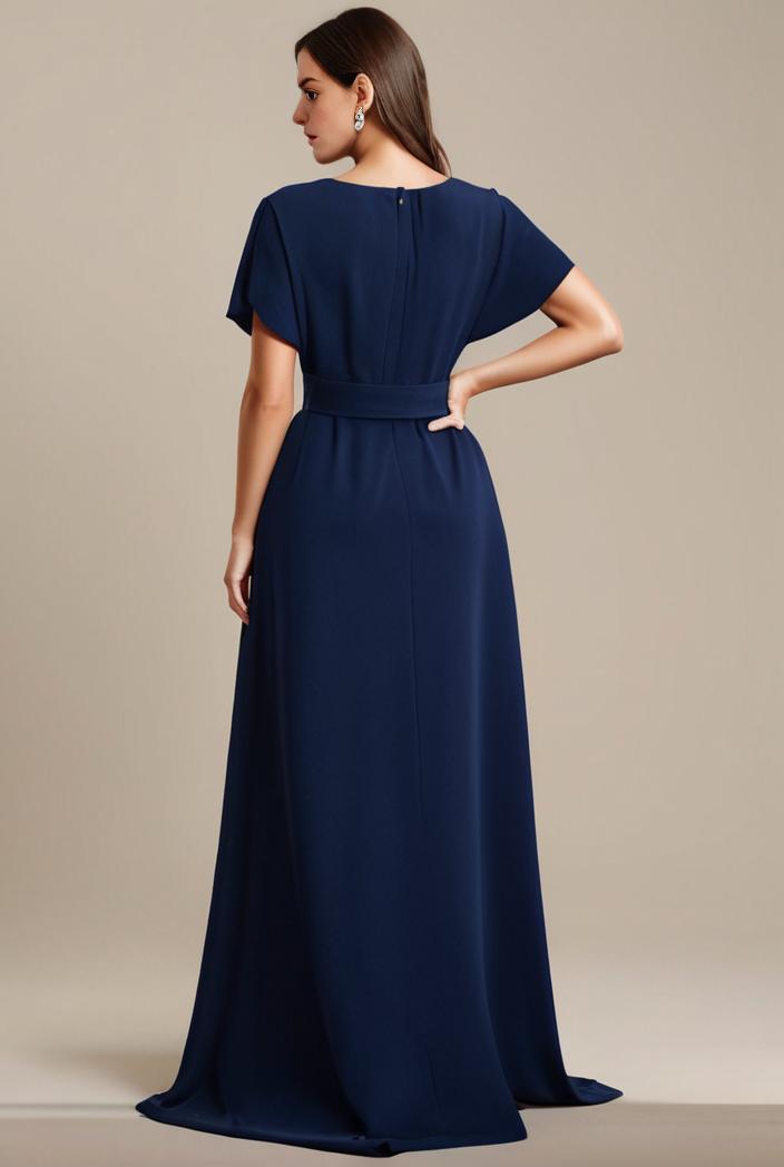 plus size simple chiffon pleated a line round neckline bridesmaid dress 145157