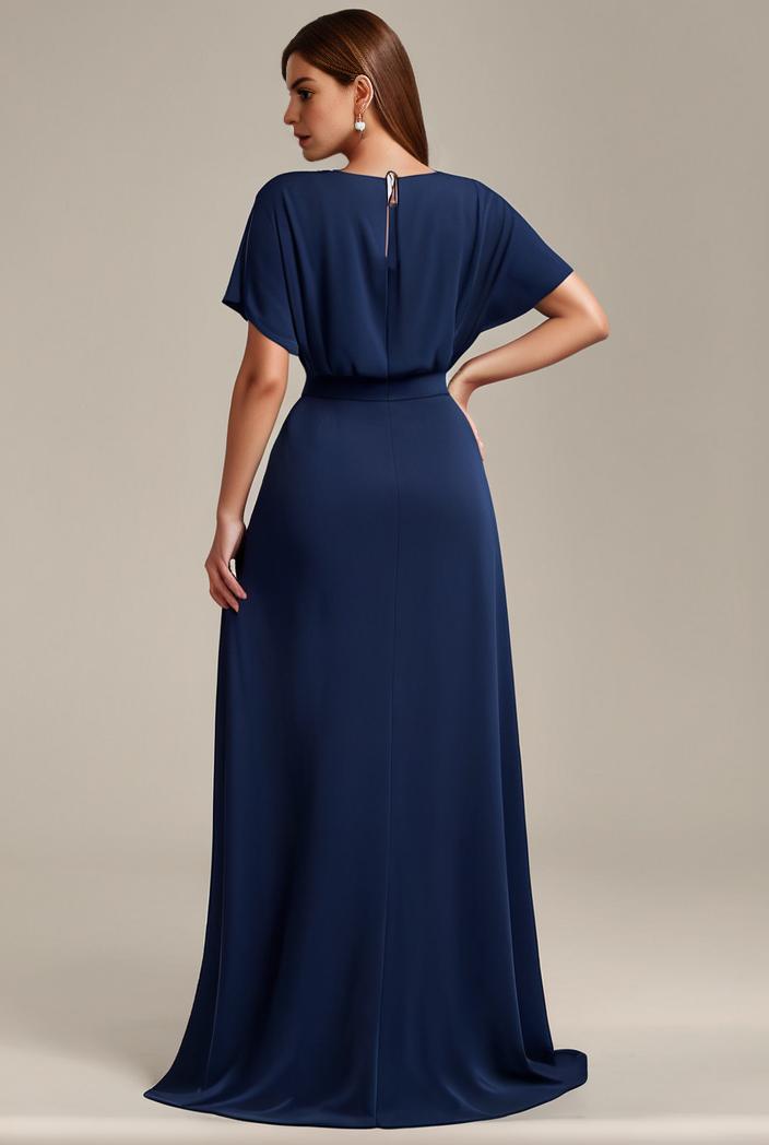 plus size simple chiffon pleated a line round neckline bridesmaid dress 145099