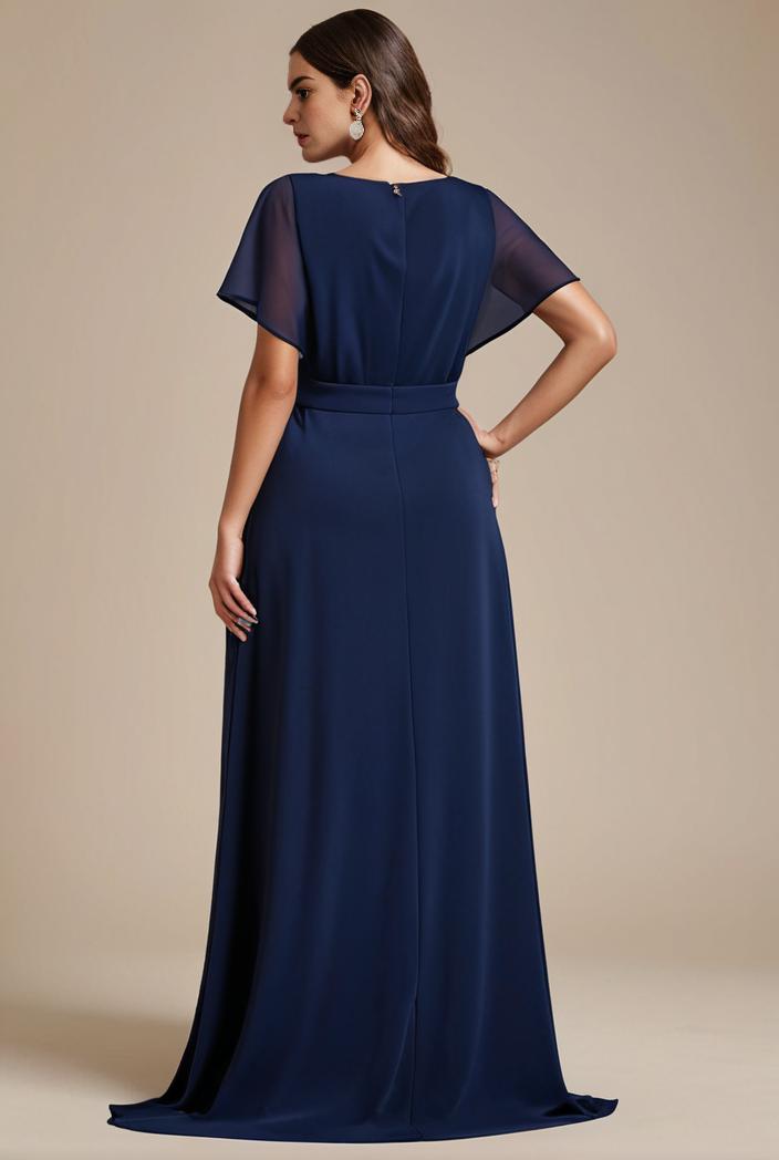 plus size simple chiffon pleated a line round neckline bridesmaid dress 145101