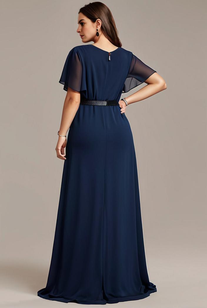 plus size simple chiffon pleated a line round neckline bridesmaid dress 145102