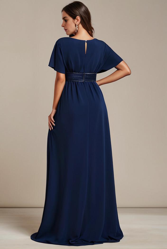 plus size simple chiffon pleated a line round neckline bridesmaid dress 145103