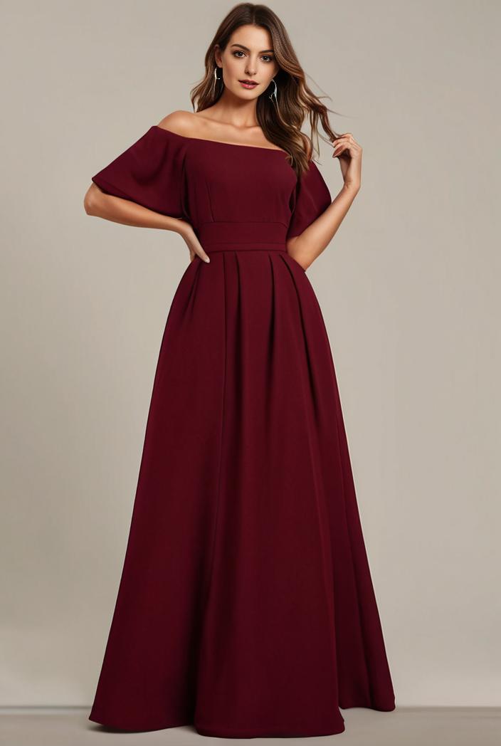 plus size simple chiffon pleated a line round neckline bridesmaid dress 145122