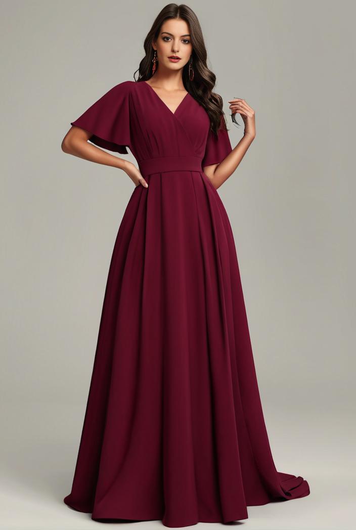 plus size simple chiffon pleated a line round neckline bridesmaid dress 145123