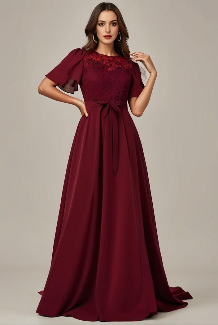 plus size simple chiffon pleated a line round neckline bridesmaid dress 145124