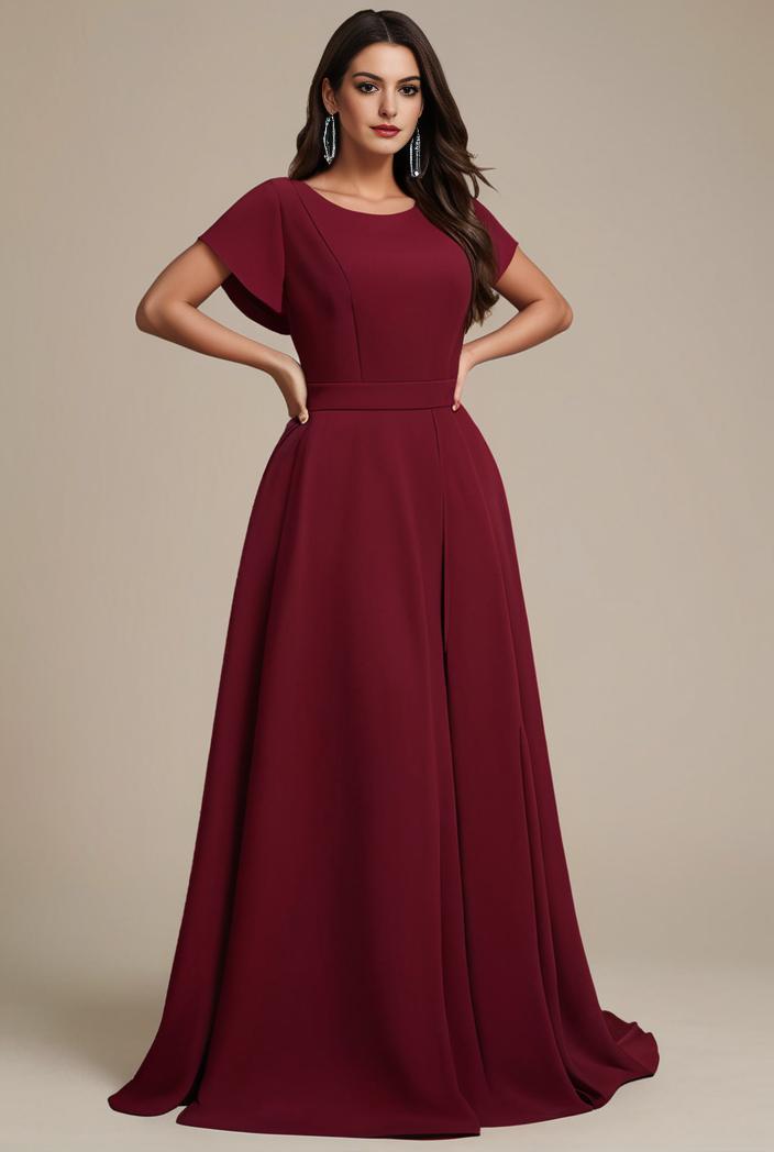 plus size simple chiffon pleated a line round neckline bridesmaid dress 145125