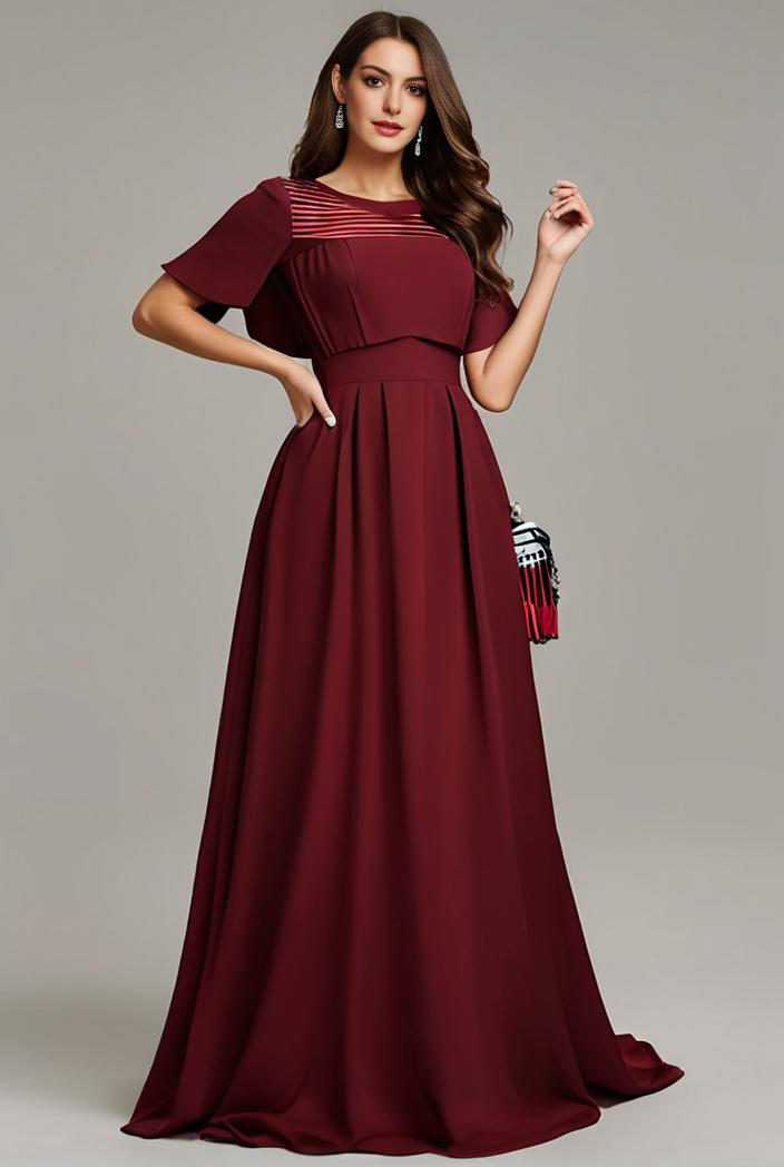 plus size simple chiffon pleated a line round neckline bridesmaid dress 145126
