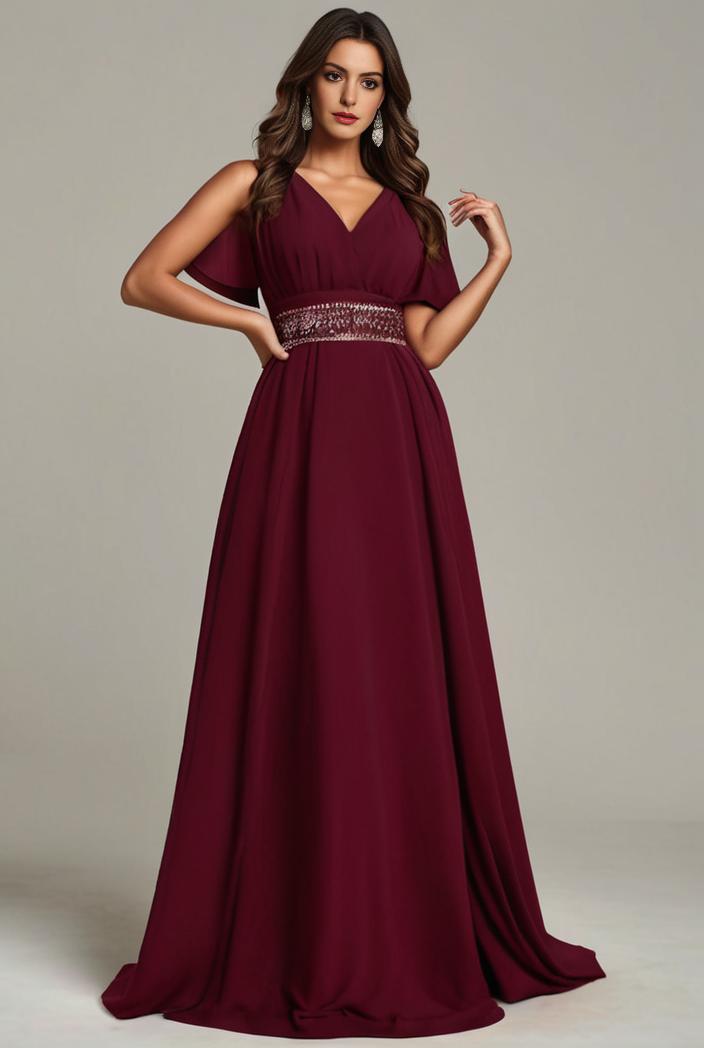 plus size simple chiffon pleated a line round neckline bridesmaid dress 145127