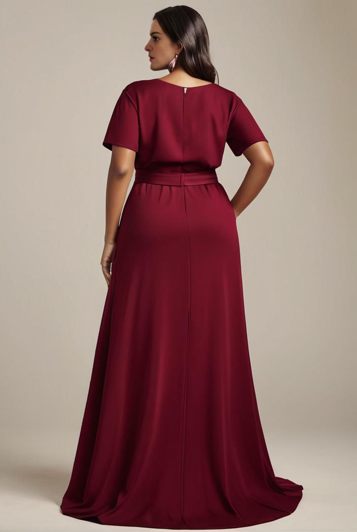 plus size simple chiffon pleated a line round neckline bridesmaid dress 145128