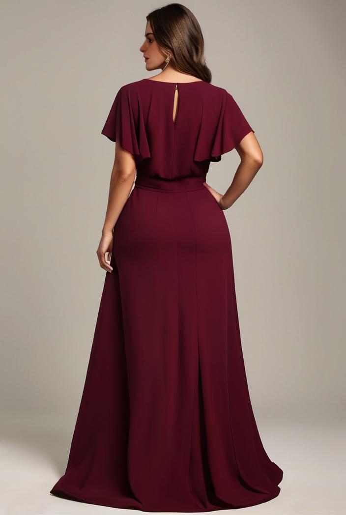 plus size simple chiffon pleated a line round neckline bridesmaid dress 145129