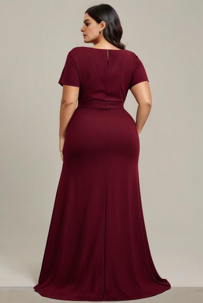 plus size simple chiffon pleated a line round neckline bridesmaid dress 145130