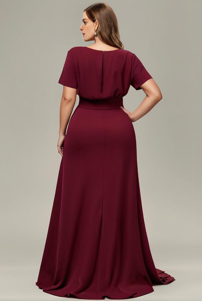 plus size simple chiffon pleated a line round neckline bridesmaid dress 145131