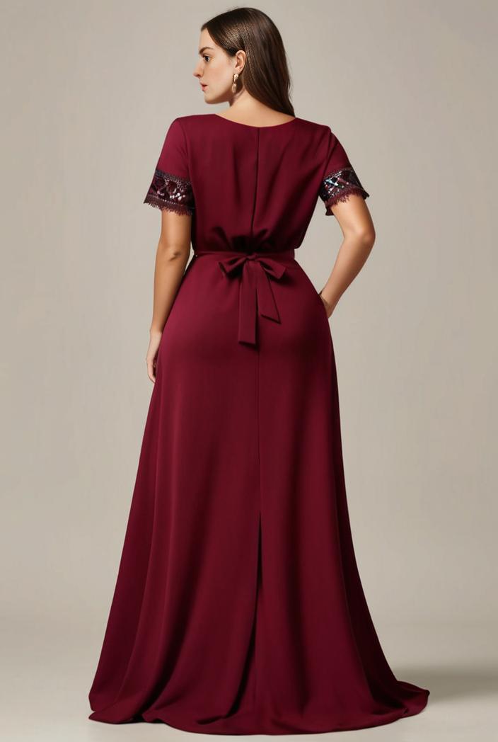 plus size simple chiffon pleated a line round neckline bridesmaid dress 145132