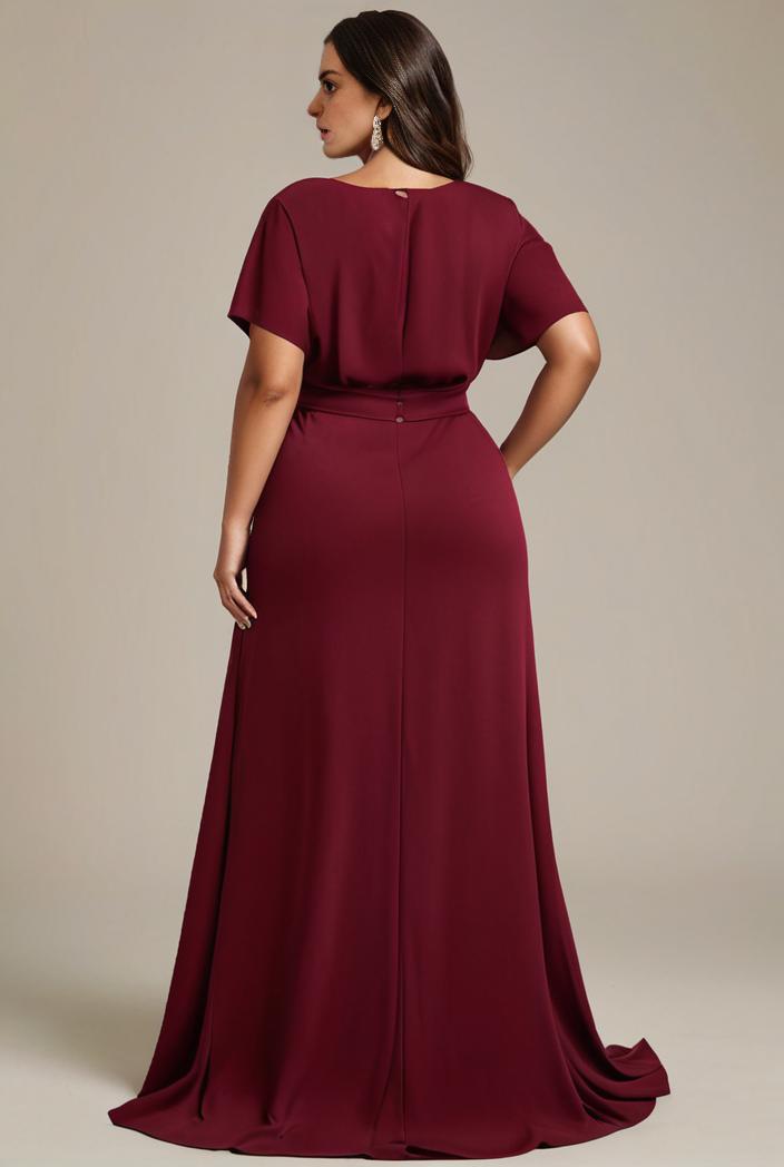 plus size simple chiffon pleated a line round neckline bridesmaid dress 145133