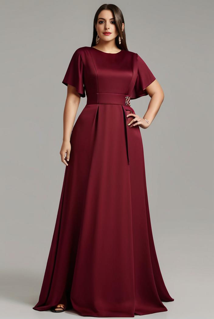 plus size simple chiffon pleated a line round neckline bridesmaid dress 145134