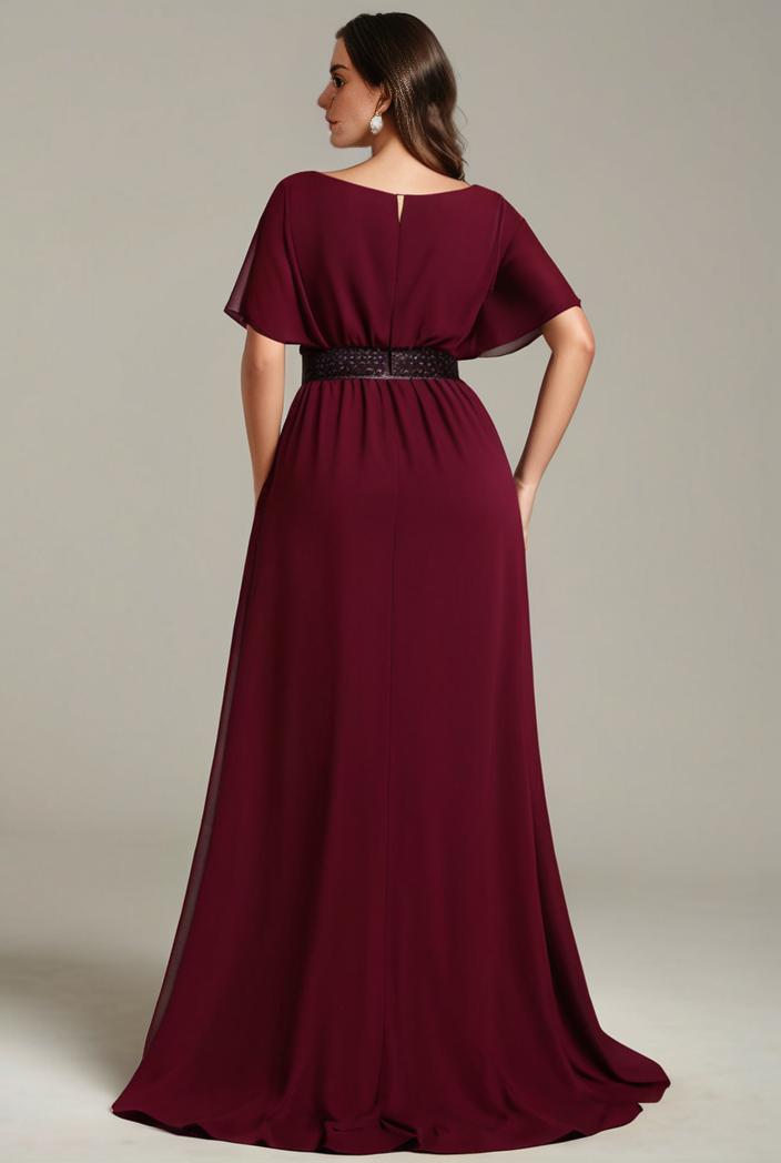 plus size simple chiffon pleated a line round neckline bridesmaid dress 145135